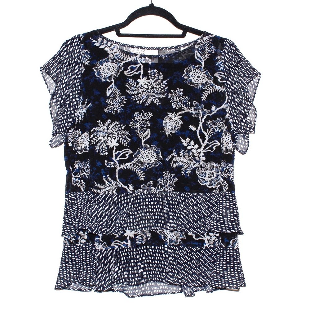 Cabi "Hybrid" Floral Flutter Sleeve Tiered Blouse